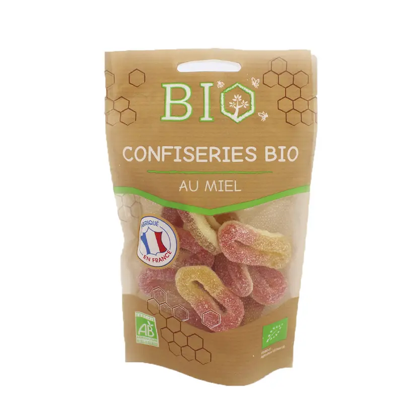Confiseries BIO au miel anneaux saveur pêches